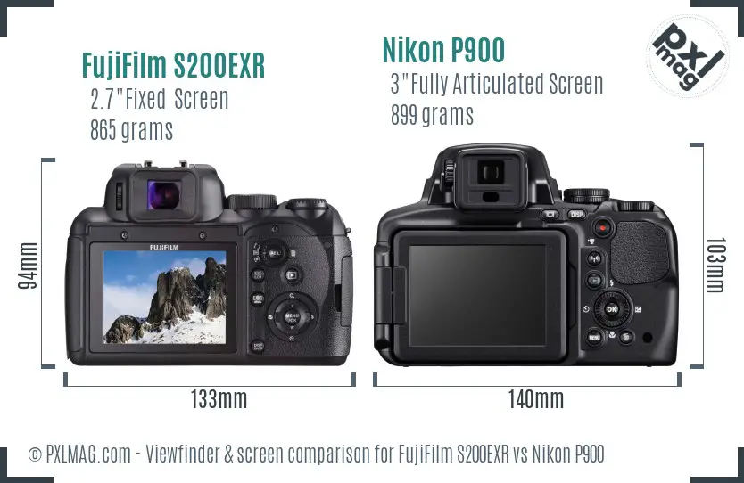FujiFilm S200EXR vs Nikon P900 Screen and Viewfinder comparison