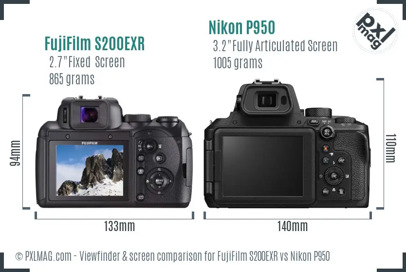 FujiFilm S200EXR vs Nikon P950 Screen and Viewfinder comparison