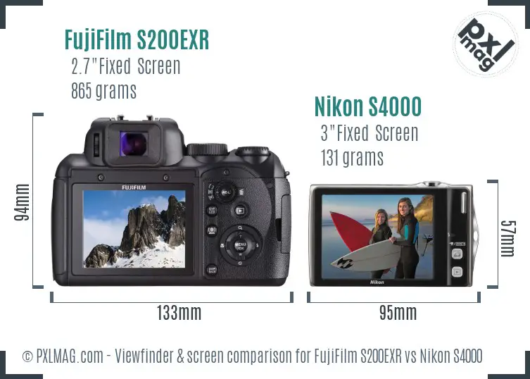 FujiFilm S200EXR vs Nikon S4000 Screen and Viewfinder comparison