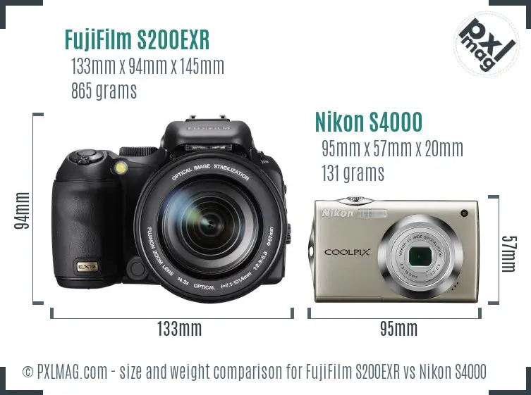 FujiFilm S200EXR vs Nikon S4000 size comparison