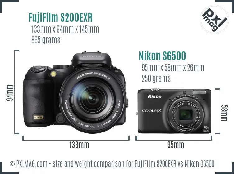 FujiFilm S200EXR vs Nikon S6500 size comparison
