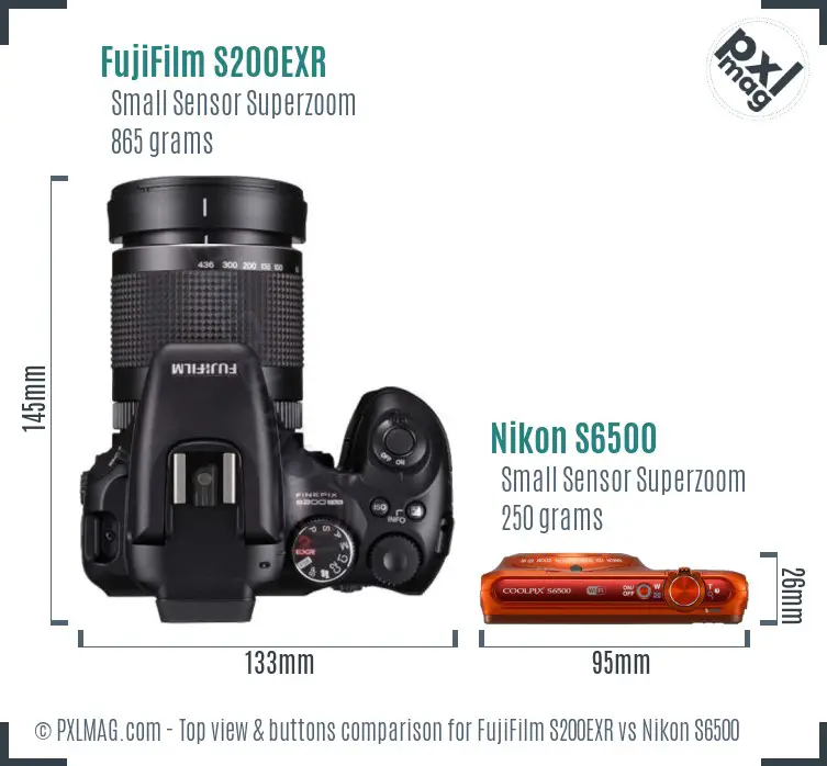 FujiFilm S200EXR vs Nikon S6500 top view buttons comparison