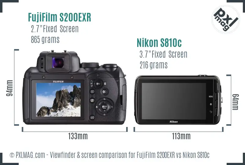 FujiFilm S200EXR vs Nikon S810c Screen and Viewfinder comparison