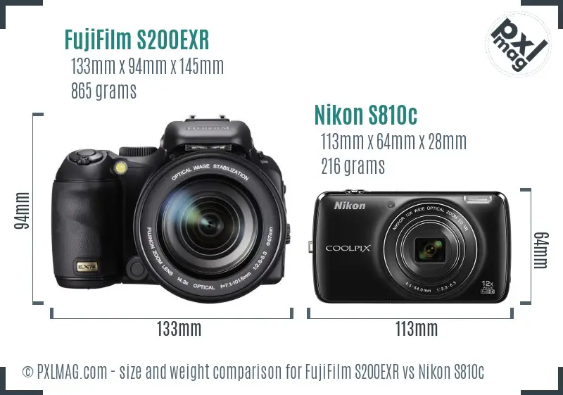 FujiFilm S200EXR vs Nikon S810c size comparison