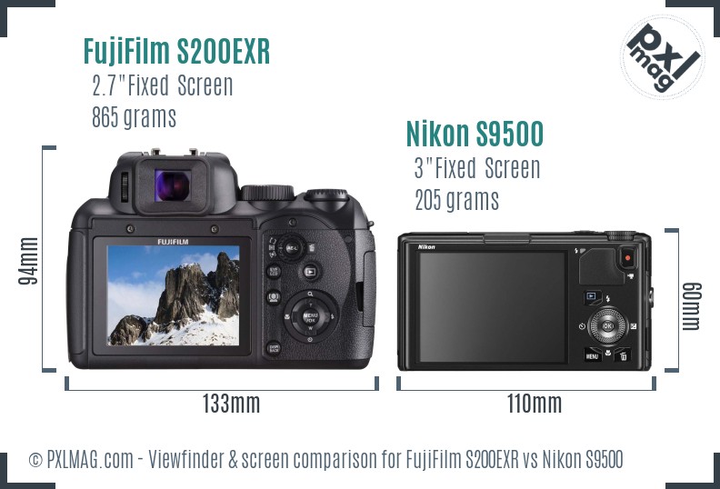 FujiFilm S200EXR vs Nikon S9500 Screen and Viewfinder comparison