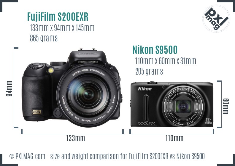 FujiFilm S200EXR vs Nikon S9500 size comparison