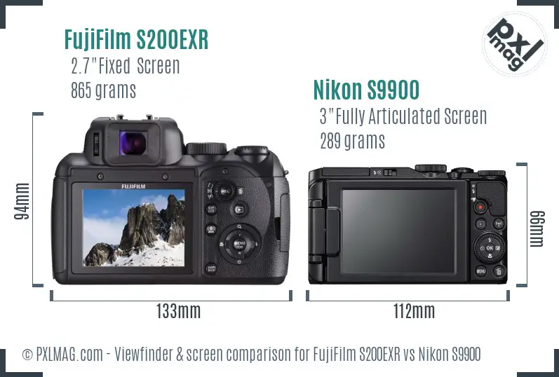 FujiFilm S200EXR vs Nikon S9900 Screen and Viewfinder comparison