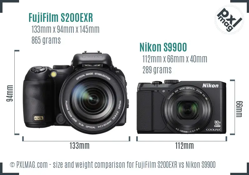 FujiFilm S200EXR vs Nikon S9900 size comparison
