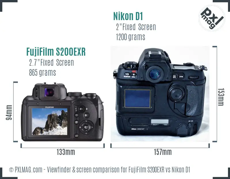FujiFilm S200EXR vs Nikon D1 Screen and Viewfinder comparison