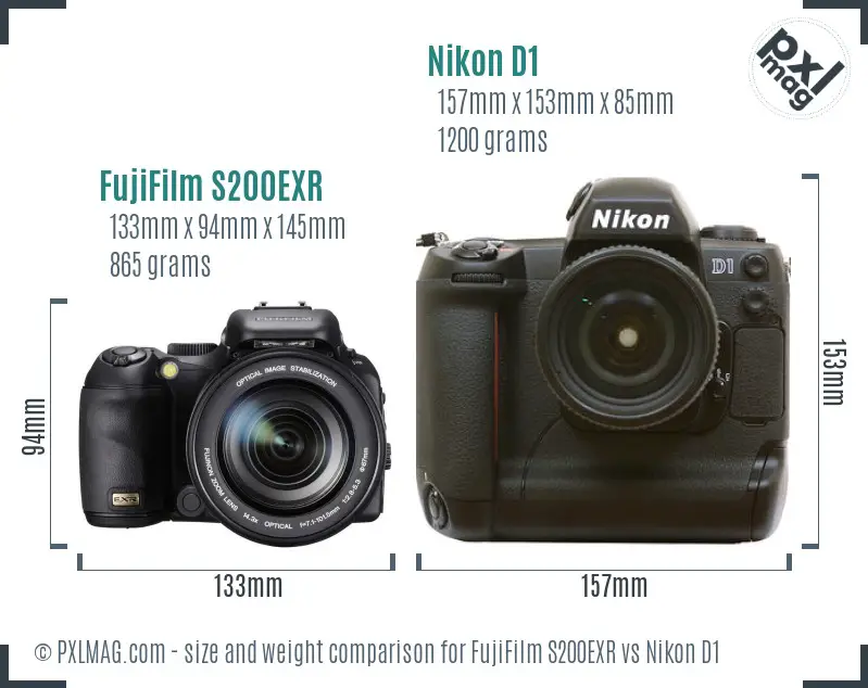 FujiFilm S200EXR vs Nikon D1 size comparison