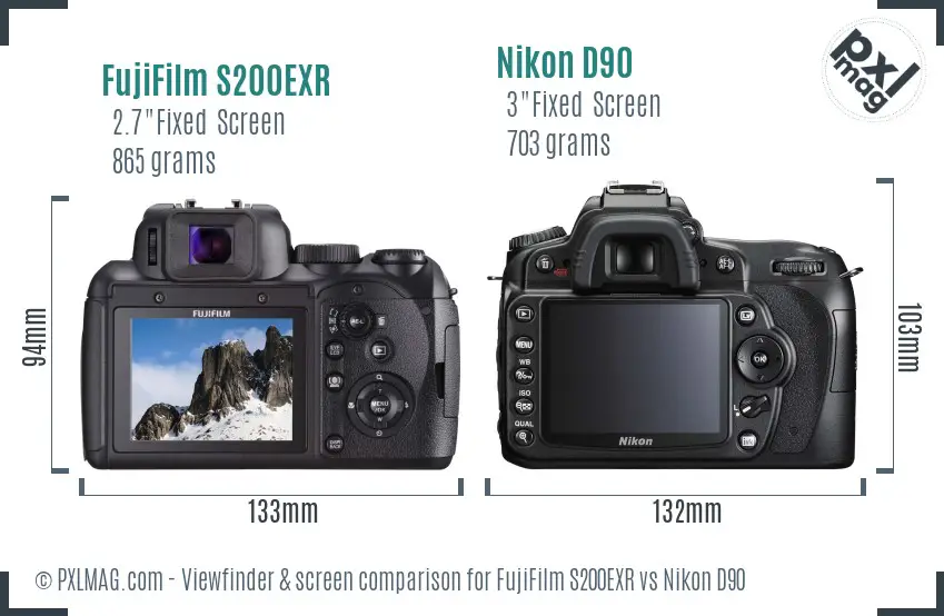 FujiFilm S200EXR vs Nikon D90 Screen and Viewfinder comparison