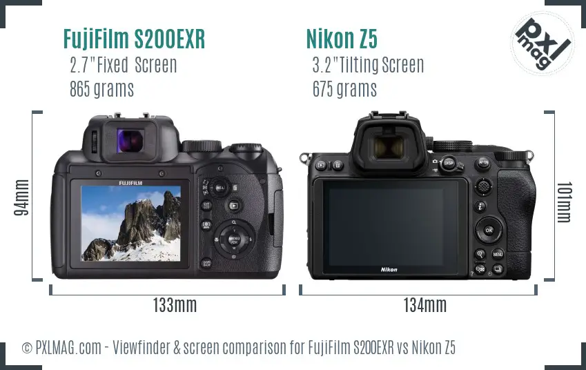 FujiFilm S200EXR vs Nikon Z5 Screen and Viewfinder comparison