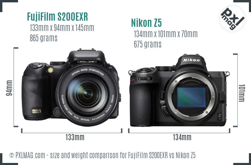 FujiFilm S200EXR vs Nikon Z5 size comparison