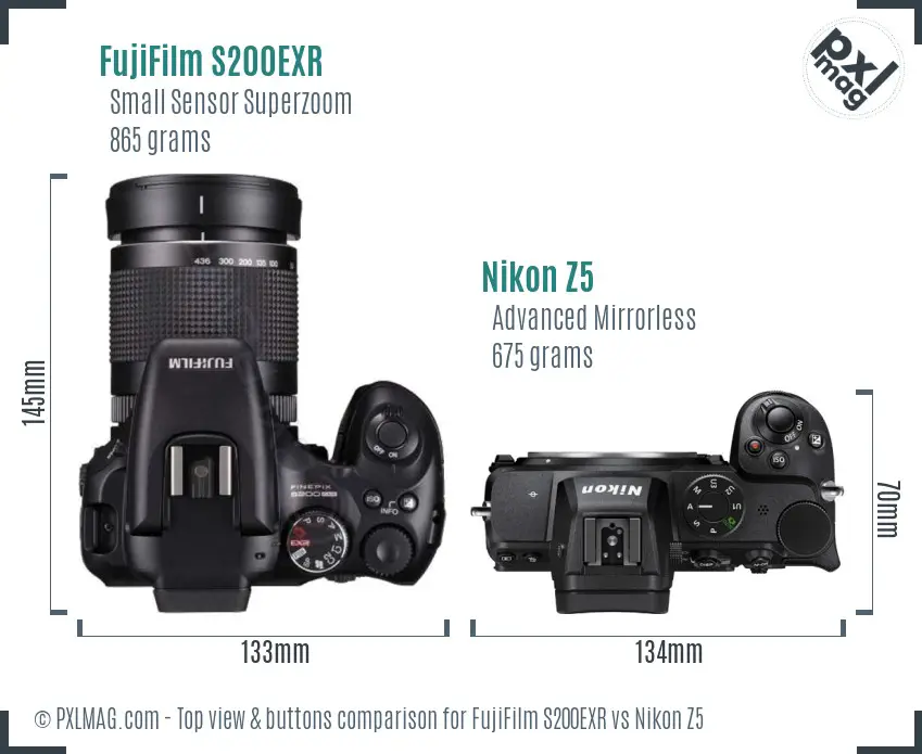 FujiFilm S200EXR vs Nikon Z5 top view buttons comparison