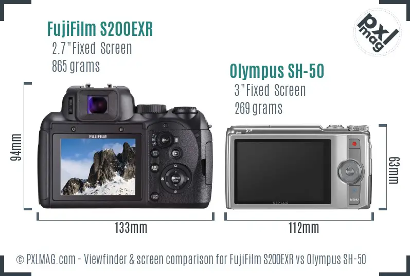 FujiFilm S200EXR vs Olympus SH-50 Screen and Viewfinder comparison