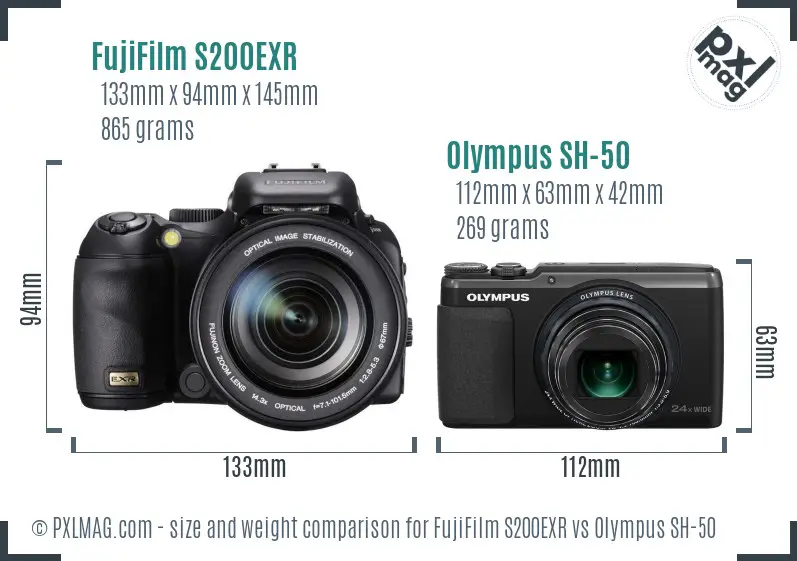 FujiFilm S200EXR vs Olympus SH-50 size comparison