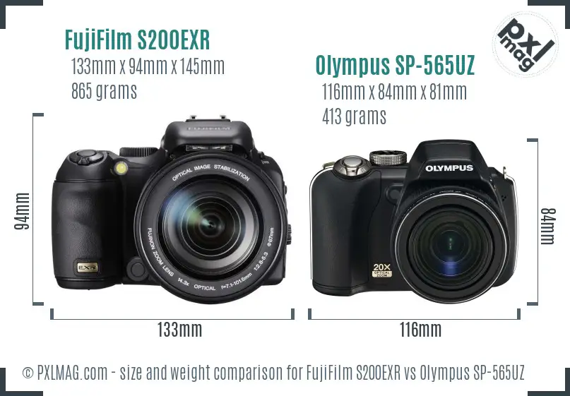 FujiFilm S200EXR vs Olympus SP-565UZ size comparison FujiFilm S200EXR vs Olympus SP-565UZ size comparison