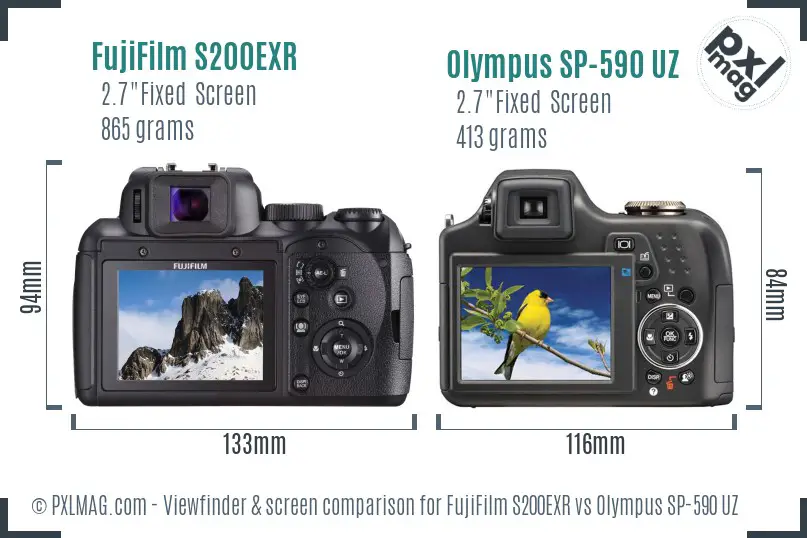 FujiFilm S200EXR vs Olympus SP-590 UZ Screen and Viewfinder comparison