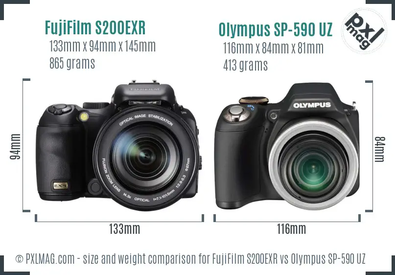 FujiFilm S200EXR vs Olympus SP-590 UZ size comparison