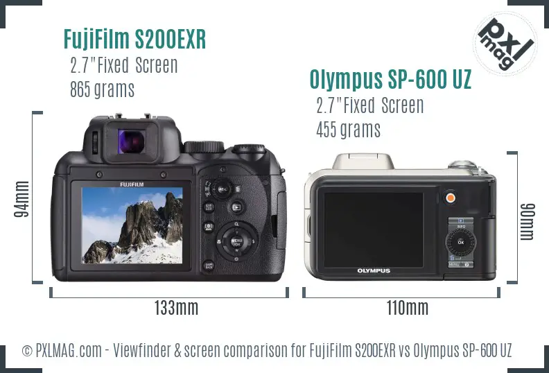 FujiFilm S200EXR vs Olympus SP-600 UZ Screen and Viewfinder comparison