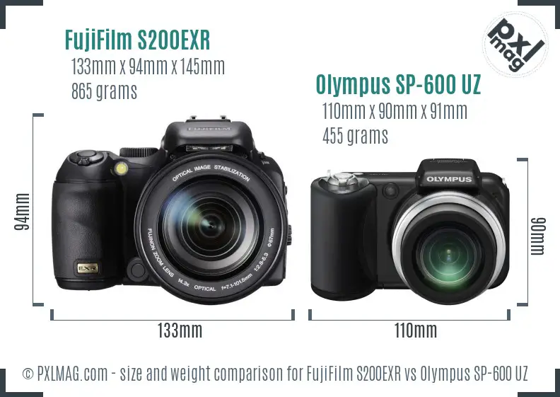 FujiFilm S200EXR vs Olympus SP-600 UZ size comparison