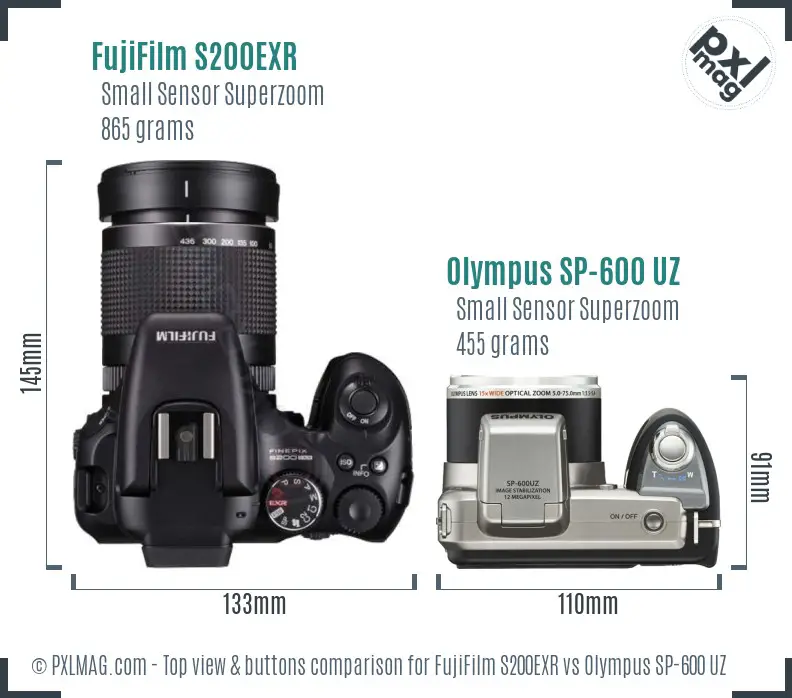 FujiFilm S200EXR vs Olympus SP-600 UZ top view buttons comparison