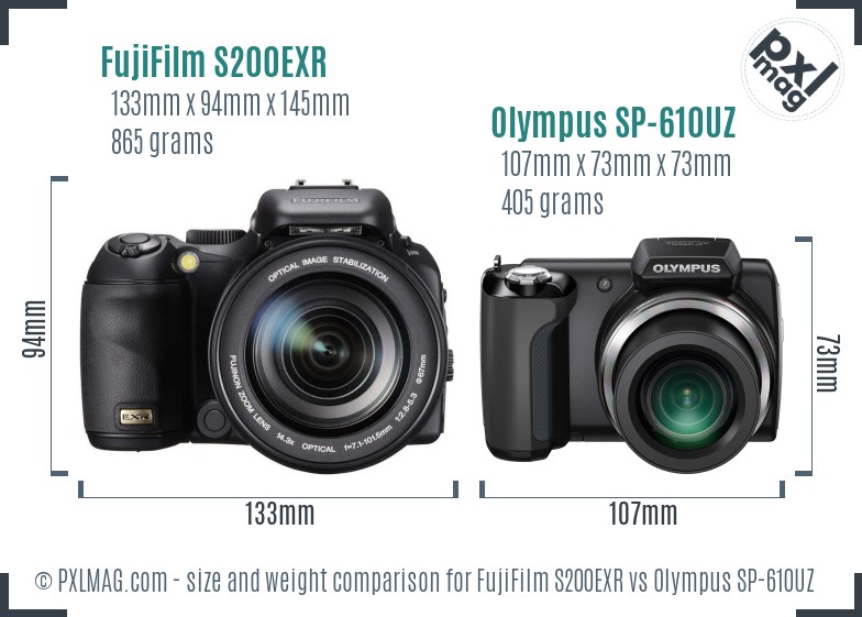 FujiFilm S200EXR vs Olympus SP-610UZ size comparison