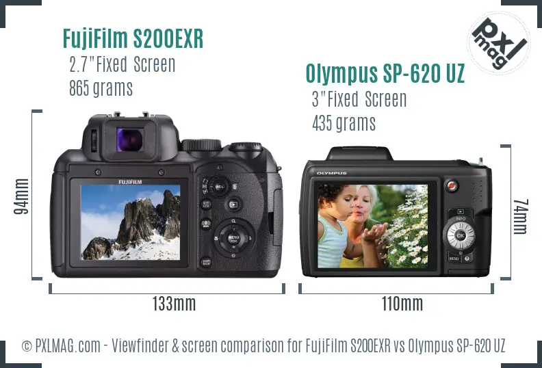 FujiFilm S200EXR vs Olympus SP-620 UZ Screen and Viewfinder comparison