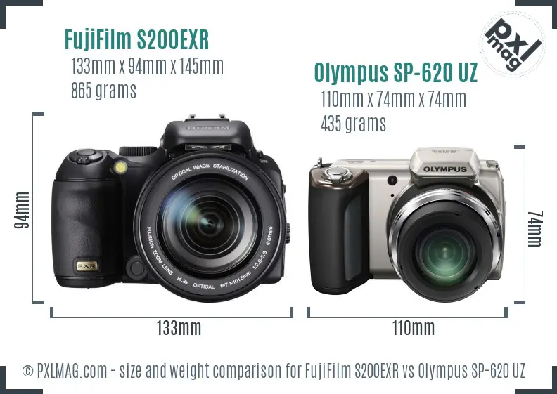 FujiFilm S200EXR vs Olympus SP-620 UZ size comparison
