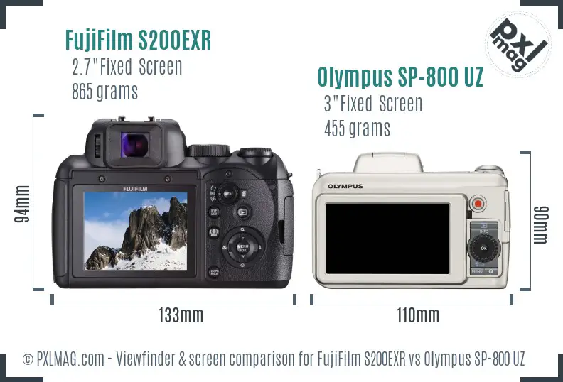 FujiFilm S200EXR vs Olympus SP-800 UZ Screen and Viewfinder comparison