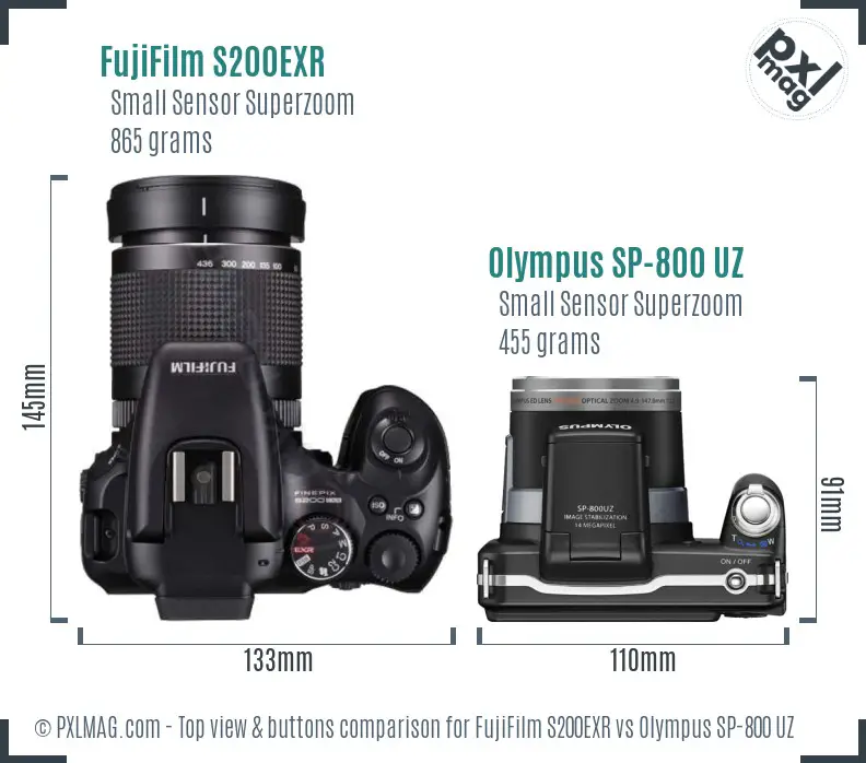 FujiFilm S200EXR vs Olympus SP-800 UZ top view buttons comparison