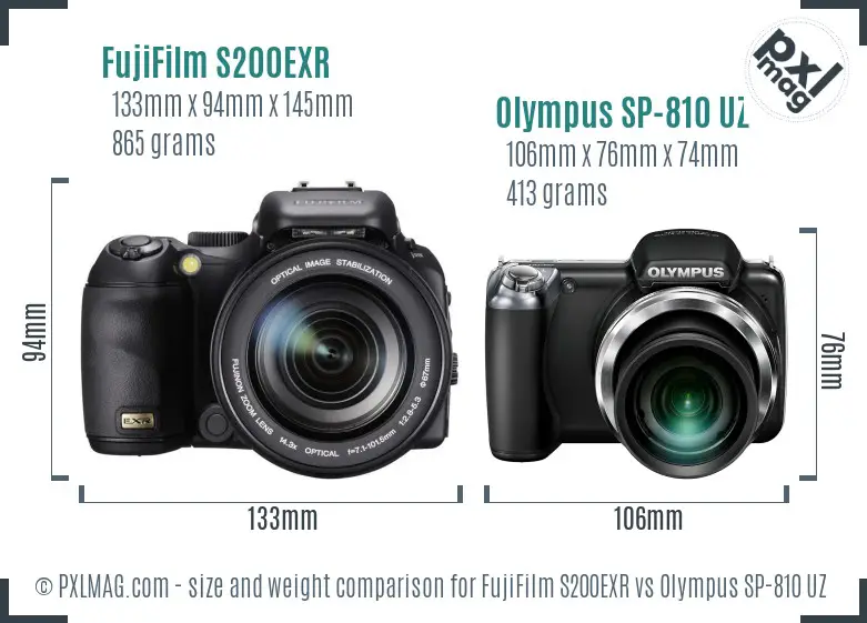 Size comparison of FujiFilm S200EXR and Olympus SP-810 UZ