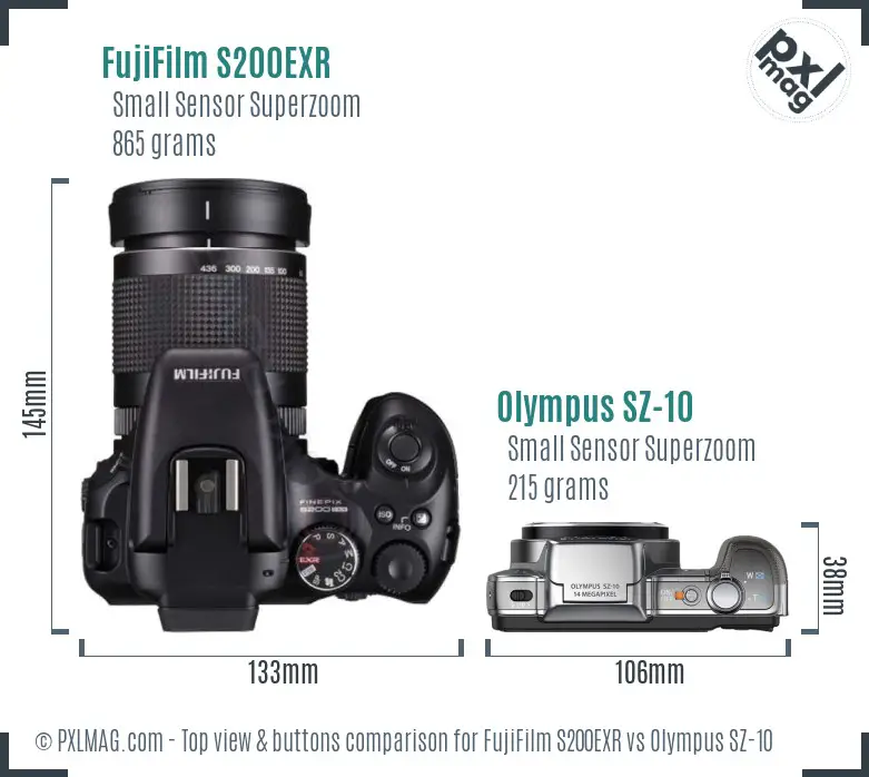 FujiFilm S200EXR vs Olympus SZ-10 top view buttons comparison