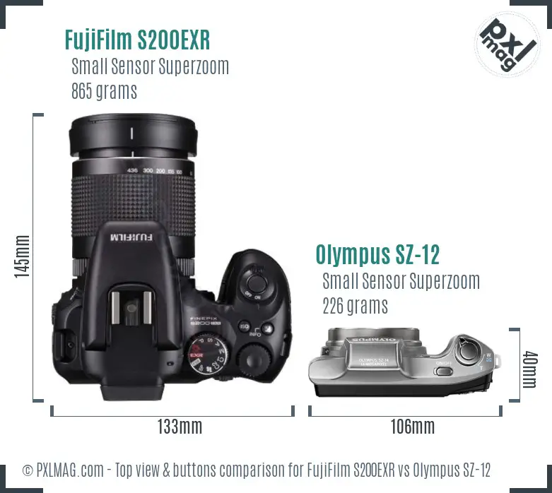 FujiFilm S200EXR vs Olympus SZ-12 top view buttons comparison