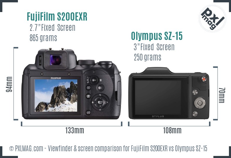 FujiFilm S200EXR vs Olympus SZ-15 Screen and Viewfinder comparison