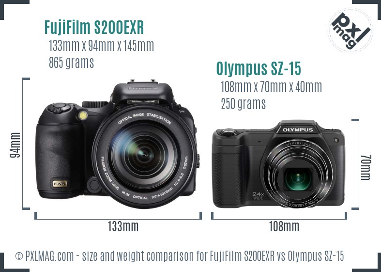 FujiFilm S200EXR vs Olympus SZ-15 size comparison