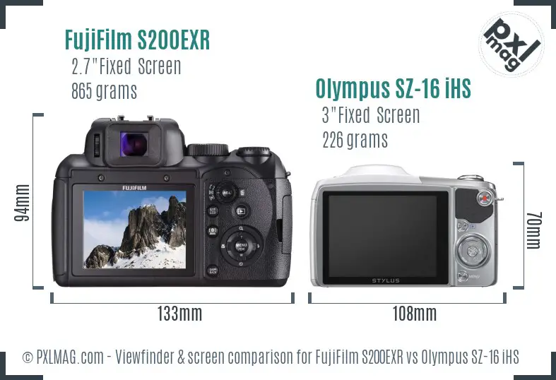 FujiFilm S200EXR vs Olympus SZ-16 iHS Screen and Viewfinder comparison FujiFilm S200EXR vs Olympus SZ-16 iHS Screen and Viewfinder comparison