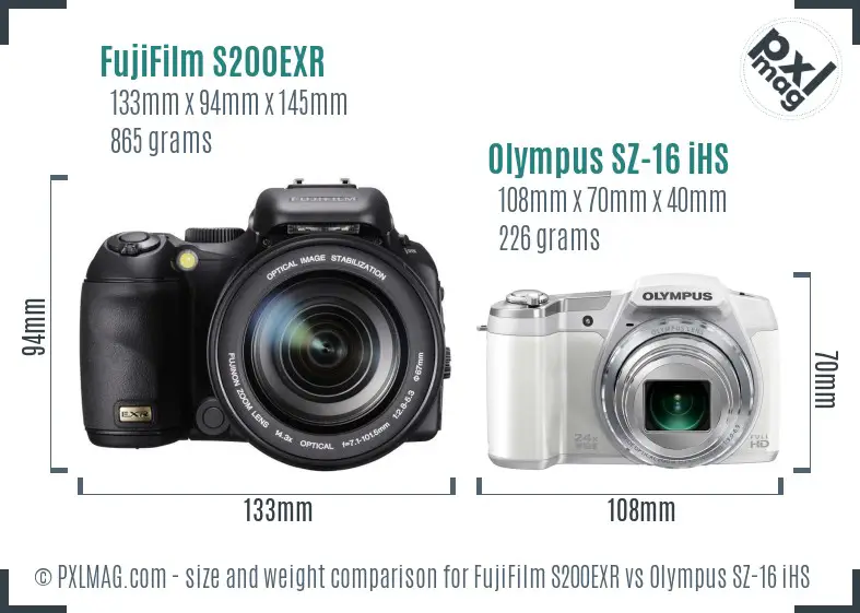 FujiFilm S200EXR vs Olympus SZ-16 iHS size comparison FujiFilm S200EXR vs Olympus SZ-16 iHS size comparison