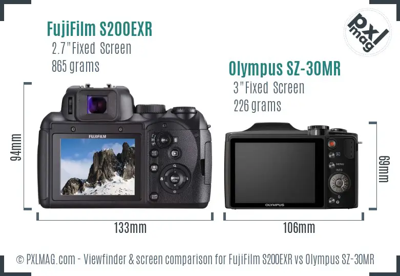 FujiFilm S200EXR vs Olympus SZ-30MR Screen and Viewfinder comparison