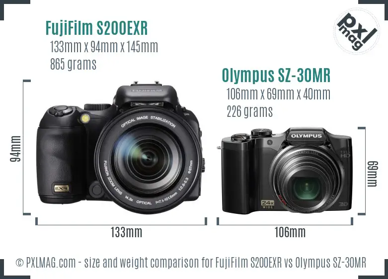 FujiFilm S200EXR vs Olympus SZ-30MR size comparison