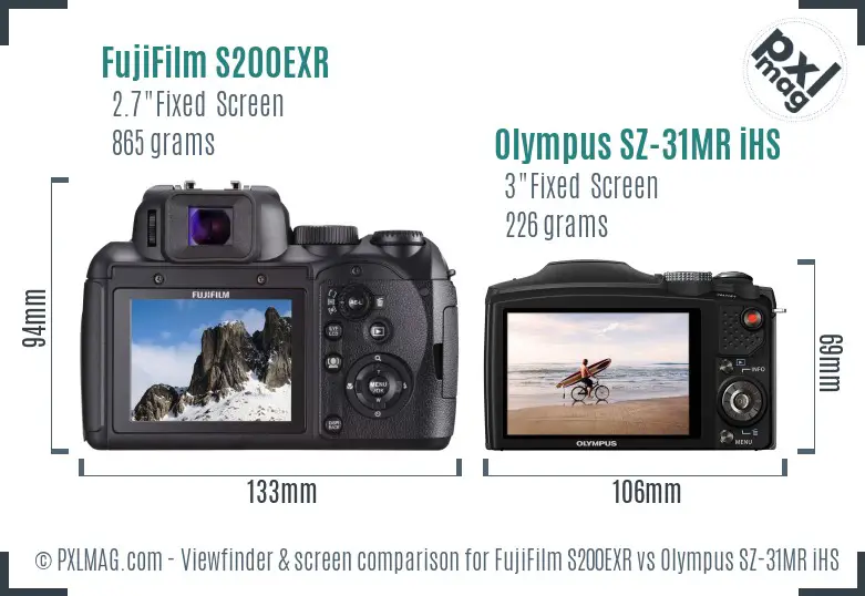 FujiFilm S200EXR vs Olympus SZ-31MR iHS Screen and Viewfinder comparison