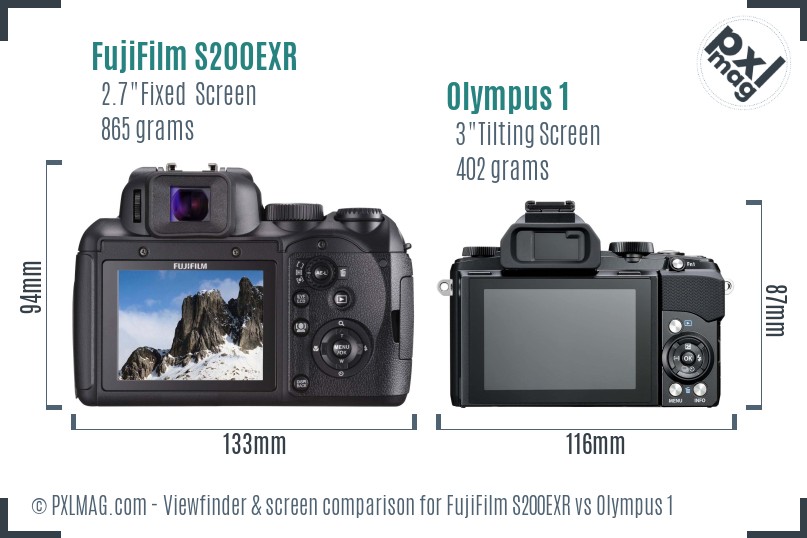 FujiFilm S200EXR vs Olympus 1 Screen and Viewfinder comparison