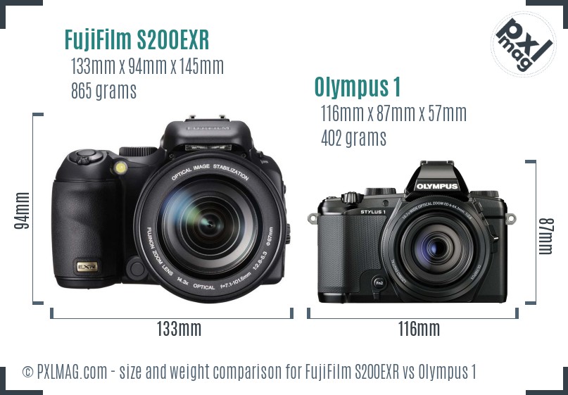 FujiFilm S200EXR vs Olympus 1 size comparison