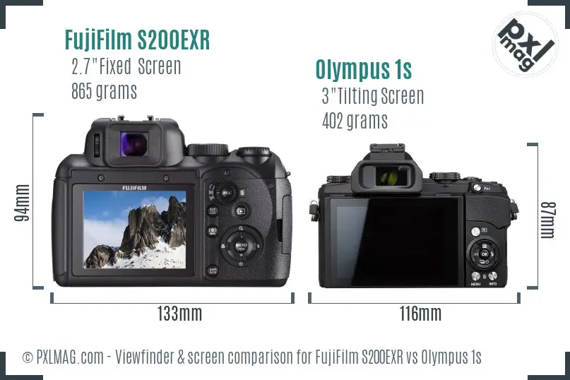 FujiFilm S200EXR vs Olympus 1s Screen and Viewfinder comparison