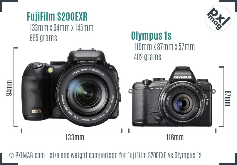 FujiFilm S200EXR vs Olympus 1s size comparison