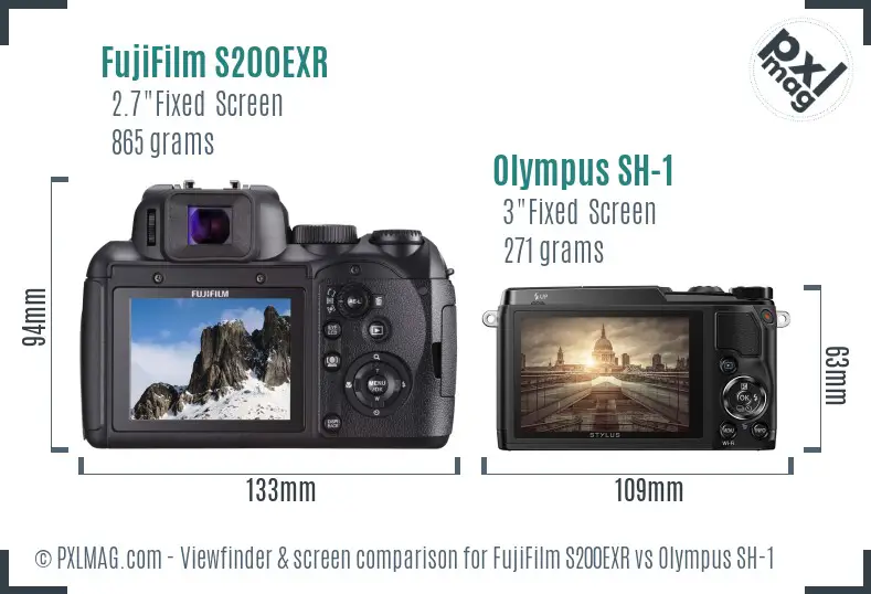 FujiFilm S200EXR vs Olympus SH-1 Screen and Viewfinder comparison