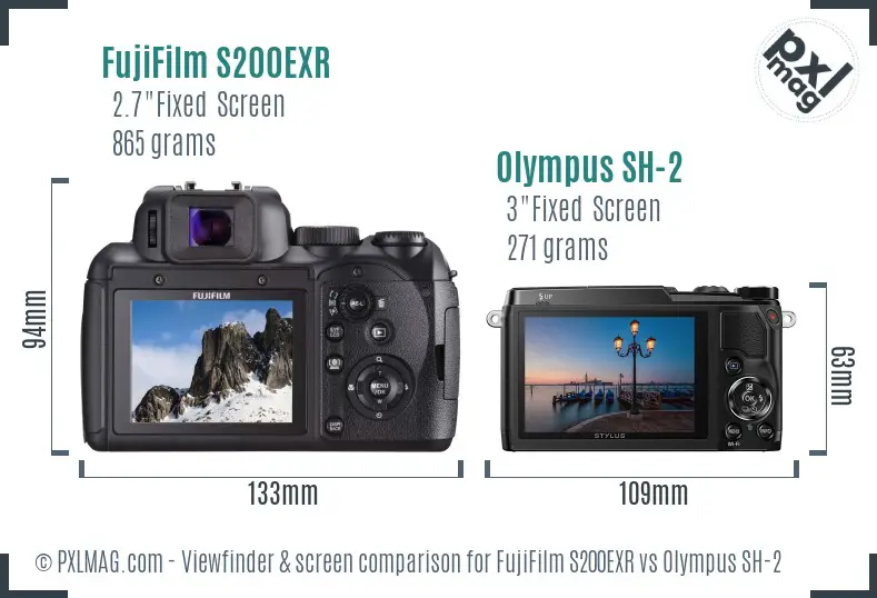 FujiFilm S200EXR vs Olympus SH-2 Screen and Viewfinder comparison