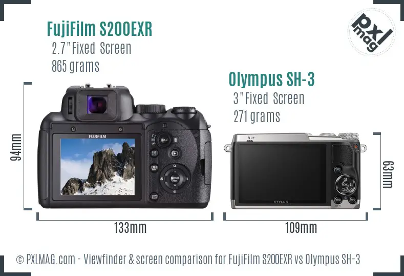 FujiFilm S200EXR vs Olympus SH-3 Screen and Viewfinder comparison