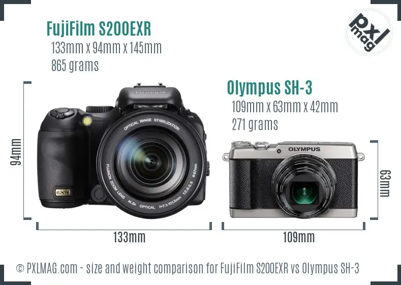 FujiFilm S200EXR vs Olympus SH-3 size comparison