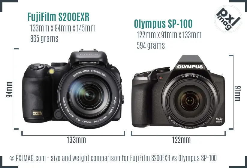 FujiFilm S200EXR vs Olympus SP-100 size comparison FujiFilm S200EXR vs Olympus SP-100 size comparison